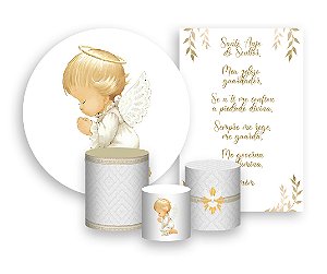 Kit 2 Painéis De Festa + Trio De Capas Cilindro - Batizado Anjinho Cute 006