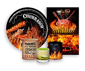 Kit 2 Painéis De Festa + Trio De Capas Cilindro - Churrasco em Brasa 002
