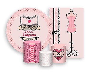 Kit 2 Painéis De Festa + Trio De Capas Cilindro - Chá de Lingerie Rosa 003