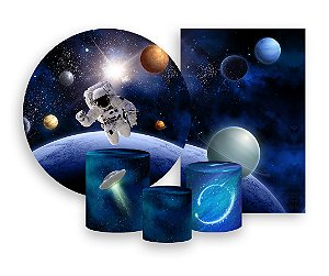 Kit 2 Painéis De Festa + Trio De Capas Cilindro - Astronauta Galáxia Planetas 004