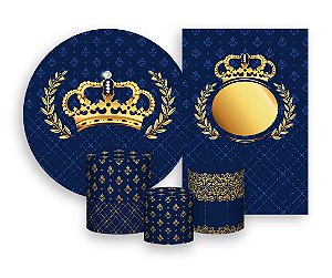 Kit 2 Painéis De Festa + Trio De Capas Cilindro - Coroa e Folhagens Douradas 004