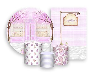 Kit 2 Painéis De Festa + Trio De Capas Cilindro - Confeitaria Patisserie Lilás 002