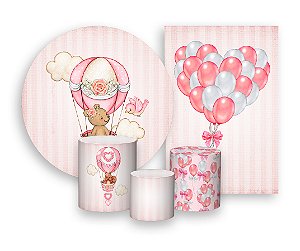 Kit 2 Painéis De Festa + Trio De Capas Cilindro -  Ursinha Baloeira Rosa Claro 005