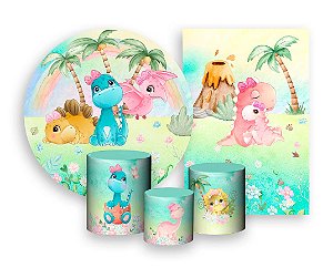 Kit 2 Painéis De Festa + Trio De Capas Cilindro - Dinossauros Baby Cute 004