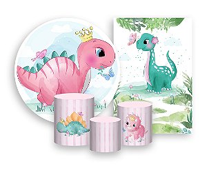 Kit 2 Painéis De Festa + Trio De Capas Cilindro - Dinossauros Cute 006