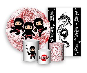 Kit 2 Painéis De Festa + Trio De Capas Cilindro - Ninjas Cute 002