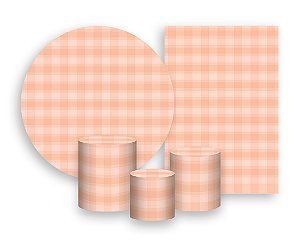 Kit 2 Painéis De Festa + Trio De Capas Cilindro - Estampa Xadrez Laranja 008