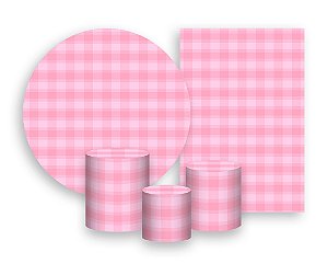 Kit 2 Painéis De Festa + Trio De Capas Cilindro - Estampa Xadrez Rosa 012