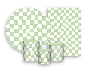 Kit 2 Painéis De Festa + Trio De Capas Cilindro - Estampa Quadriculada Verde Suave 044