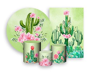 Kit 2 Painéis De Festa + Trio De Capas Cilindro - Flores e Cactos 002