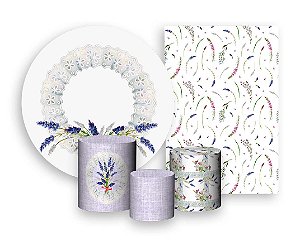 Kit 2 Painéis De Festa + Trio De Capas Cilindro - Flores de Lavanda Aquarela 004