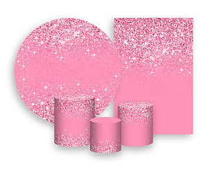 Kit 2 Painéis De Festa + Trio De Capas Cilindro - Efeito Glitter Rosa 027