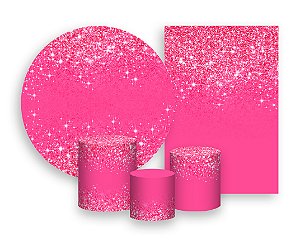 Kit 2 Painéis De Festa + Trio De Capas Cilindro - Efeito Glitter Pink 028