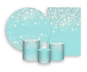 Kit 2 Painéis De Festa + Trio De Capas Cilindro - Efeito Glitter Azul Esverdeado 029