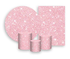 Kit 2 Painéis De Festa + Trio De Capas Cilindro - Efeito Glitter Rosa Pastel 032