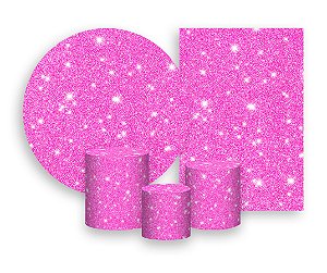 Kit 2 Painéis De Festa + Trio De Capas Cilindro - Efeito Glitter Pink 033