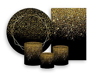 Kit 2 Painéis De Festa + Trio De Capas Cilindro - Efeito Glitter Dourado 036