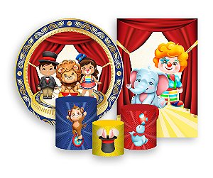 Kit 2 Painéis De Festa + Trio De Capas Cilindro - Circo Clássico Vermelho 001
