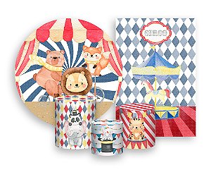 Kit 2 Painéis De Festa + Trio De Capas Cilindro - Circo Cute Aquarela 005