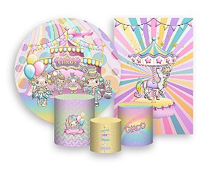 Kit 2 Painéis De Festa + Trio De Capas Cilindro - Circo Colorido 008