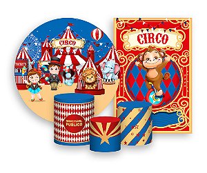 Kit 2 Painéis De Festa + Trio De Capas Cilindro - Circo Vermelho com Dourado 013
