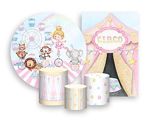 Kit 2 Painéis De Festa + Trio De Capas Cilindro - Bailarina Circo 016