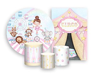 Kit 2 Painéis De Festa + Trio De Capas Cilindro - Bailarina Circo Cute 017