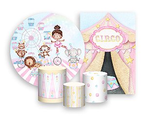 Kit 2 Painéis De Festa + Trio De Capas Cilindro - Circo Bailarina  Cute 018