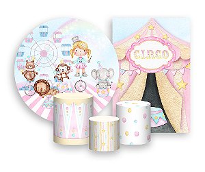 Kit 2 Painéis De Festa + Trio De Capas Cilindro - Circo Mágica Cute 019