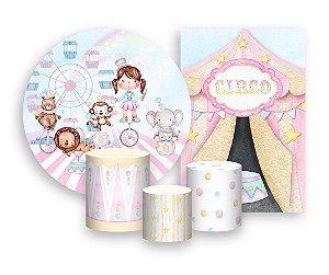 Kit 2 Painéis De Festa + Trio De Capas Cilindro - Mágica Circo Aquarela 020