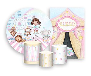 Kit 2 Painéis De Festa + Trio De Capas Cilindro - Circo Mágica Cute 021