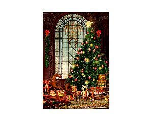 Fundo Fotográfico 1,50 x 2,20 - Natal Vitral Árvore com Brinquedos 048