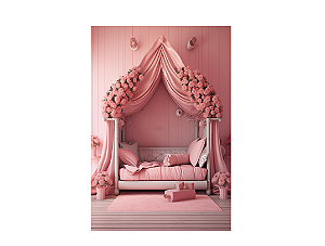 Fundo Fotográfico 1,50 x 2,20 - Quarto de Princesa Rosa Cama 005