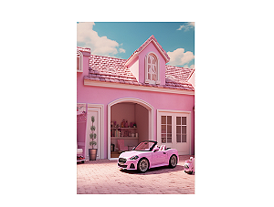 Fundo Fotográfico 1,50 x 2,20 - Casa Boneca Rosa com Carro 014