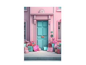 Fundo Fotográfico 1,50 x 2,20 - Casa Boneca Rosa com Malas e Bolsas 027