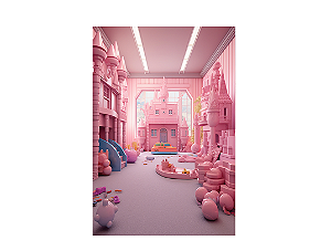 Fundo Fotográfico 1,50 x 2,20 - Quarto de Brinquedos Rosa com Castelo 034