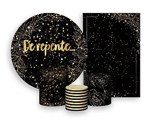 Kit 2 Painéis De Festa + Trio De Capas Cilindro - De repente Efeito Brilhos Dourados 003