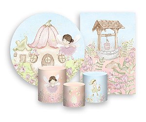 Kit 2 Painéis De Festa + Trio De Capas Cilindro - Mundo das Fadas Cute 009