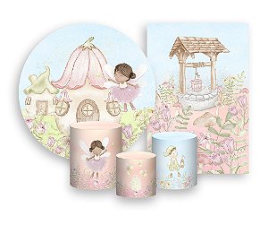 Kit 2 Painéis De Festa + Trio De Capas Cilindro - Mundo das Fadinhas Cute 010