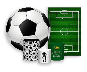Kit 2 Painéis De Festa + Trio De Capas Cilindro - Campo de Futebol 001