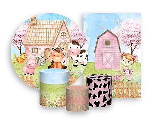 Kit 2 Painéis De Festa + Trio De Capas Cilindro - Fazendinha Cute Aquarela 003