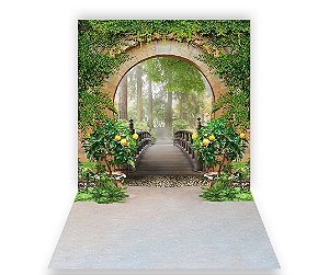 Fundo Fotográfico 1,50 x  2,70 - Arco Com folhagens e Ponte 053