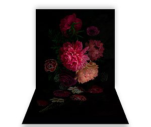 Fundo Fotográfico 1,50 x  2,70 - Gestante Preto  Flores Rosas 084