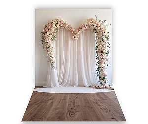 Fundo Fotográfico 1,50 x  2,70 - Cortina Coração com Flores 152