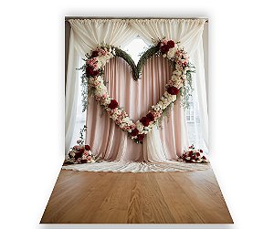 Fundo Fotográfico 1,50 x  2,70 - Coração Rústico com Flores 154