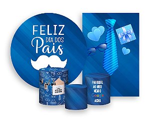 Kit 2 Painéis De Festa + Trio De Capas Cilindro - Dia dos Pais Azul Bigode 004