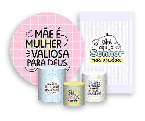 Kit 2 Painéis De Festa + Trio De Capas Cilindro - Dia das Mães Cristão 014