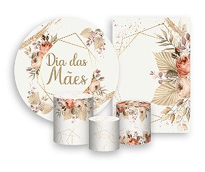 Kit 2 Painéis De Festa + Trio De Capas Cilindro - Dia das Mães Floral Bege 018