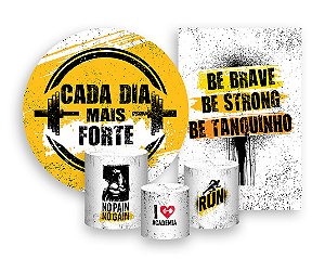 Kit 2 Painéis De Festa + Trio De Capas Cilindro - Academia Amarelo 005