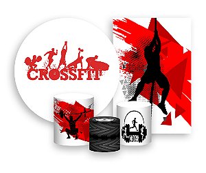 Kit 2 Painéis De Festa + Trio De Capas Cilindro - Crossfit Vermelho 006